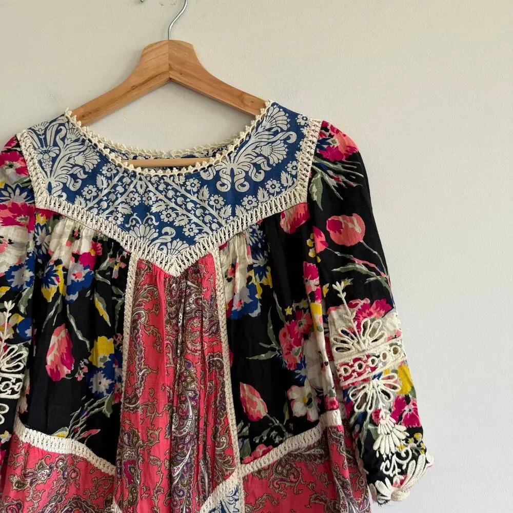 Anthropologie Vanessa Virginia Inez Patchwork Crochet Mini Dress Blue Red 0 - Picture 4 of 10